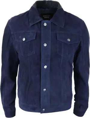 TruClothing Mens Genuine Suede Jacket Leather Jeans Denim Short Mens Biker Classic VIntage