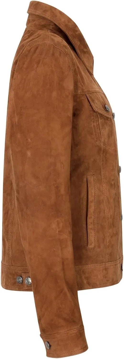 TruClothing Womens Suede Vintage Retro Jeans Jacket Real Leather Short Biker Grease 1980s Classic