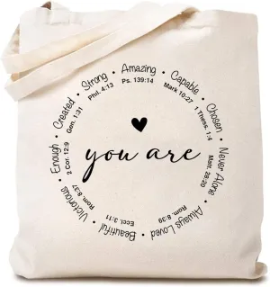 TSIIUO Women's You are Inspiration Canvas Tote Bag Funny Bible Verse Cute Graphic Reusable Shopping Canvas Bag