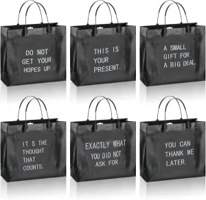 Tudomro 12 Pcs Funny Black Gift Bags Set with Handles Glossy Reusable Gift Bags Tote Bags Non Woven Grocery Shopping Cloth Bag for Christmas Birthday Wedding Party Anniversary, 9.8 x 9 x 3.9 Inch (Funny)