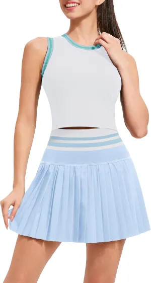 Two Piece Tennis Skirt Set for Women High Waisted Pleated Athletic Golf Skirt Sets Women 2 Piece Outfits with Pockets