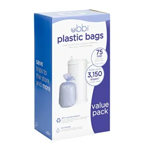 Ubbi Plastic Diaper Pail Bags, 75 Count
