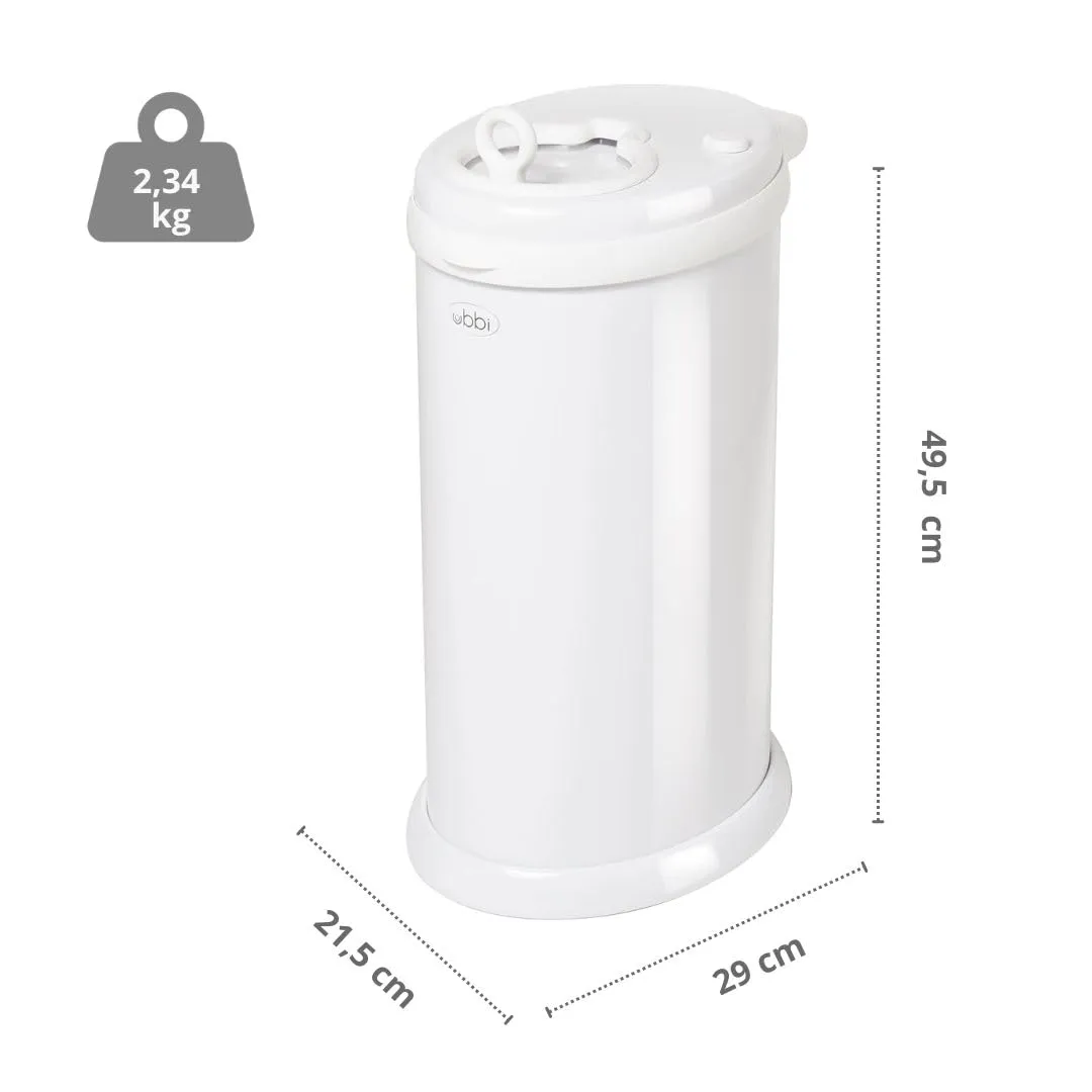 Ubbi Steel Diaper Pail, Odor Locking, No Special Bag Required, Award-Winning, Registry Must-Have, White