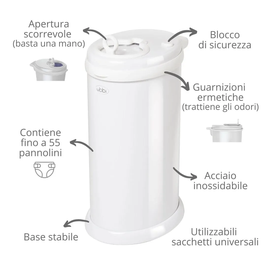 Ubbi Steel Diaper Pail, Odor Locking, No Special Bag Required, Award-Winning, Registry Must-Have, White
