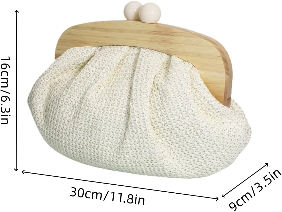 UMREN Straw Dumpling Clutch Purse for Women Woven Straw Clutch Evening Handbag Summer Vacation Beach Crossbody Bag