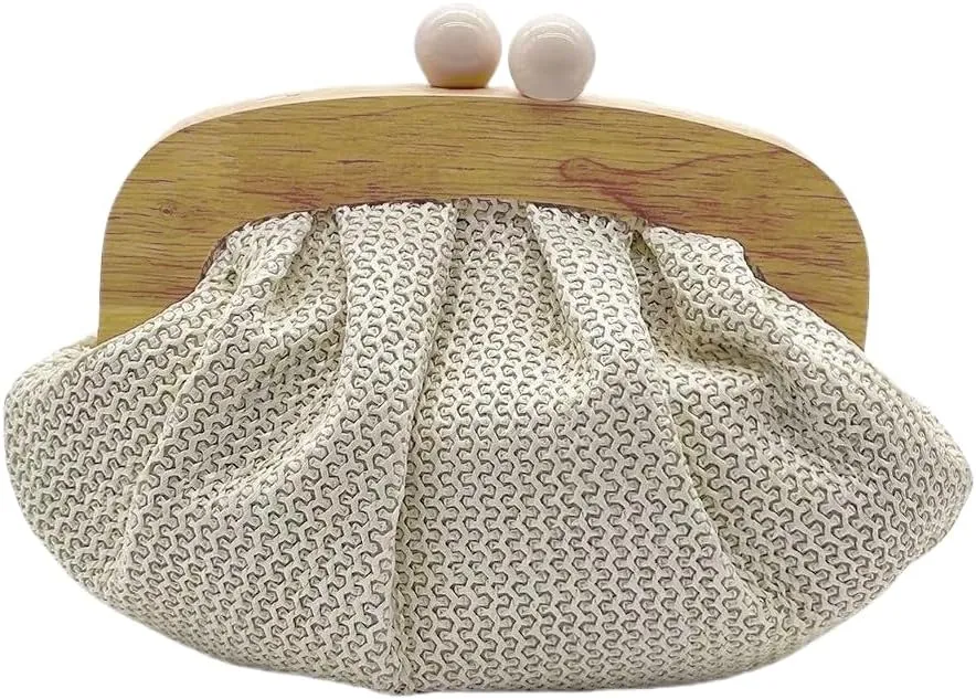 UMREN Straw Dumpling Clutch Purse for Women Woven Straw Clutch Evening Handbag Summer Vacation Beach Crossbody Bag