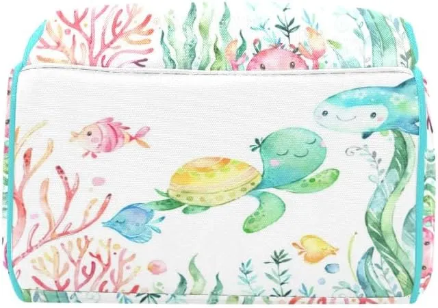 Under the Sea Turtle Jellyfish Personalized Diaper Bag Backpack Tote with Name Diaper Backpack Travel Daypack for Mom Dad Baby Bag Gift