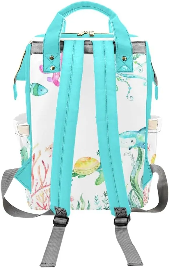 Under the Sea Turtle Jellyfish Personalized Diaper Bag Backpack Tote with Name Diaper Backpack Travel Daypack for Mom Dad Baby Bag Gift