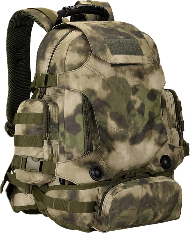 UNISTRENGH 40 Litre Tactical Backpack Multifunctional Outdoor Trekking Daypack Duffle Bag Urban Backpacking (Green Ruin Camo)