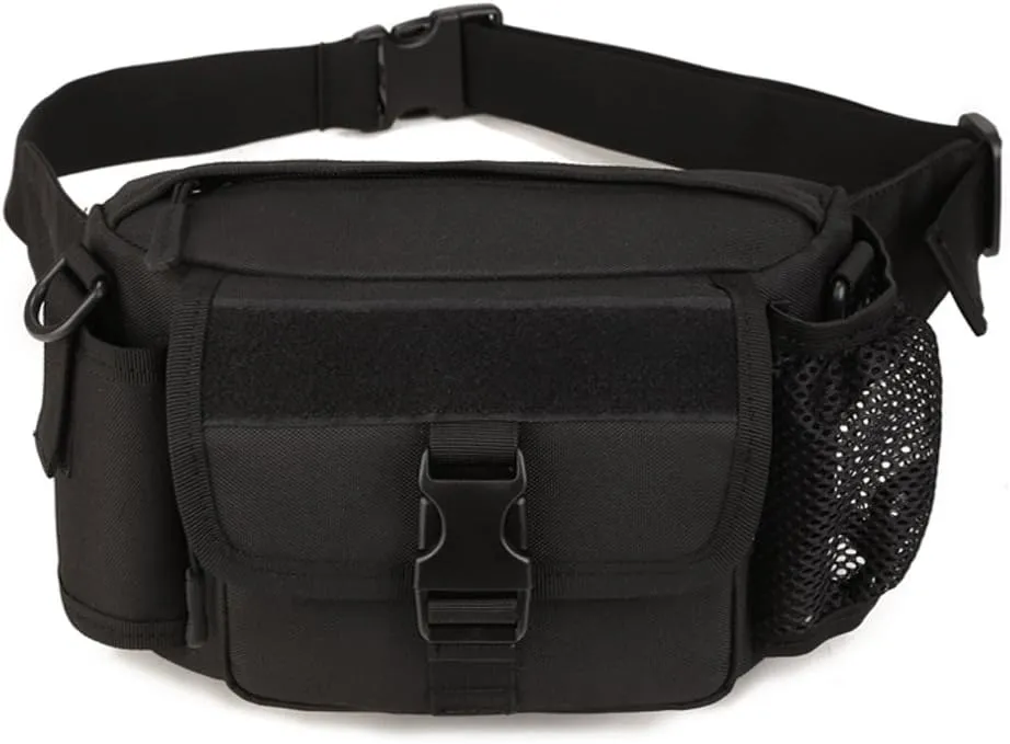 UNISTRENGH Multi Functional Waist Pack Military Single Shoulder Hip Belt Fanny Bag Water Resistant Waist Pouch with Water Bottle Pocket Holder for Hiking Climbing Outdoor Bumbag (Black)