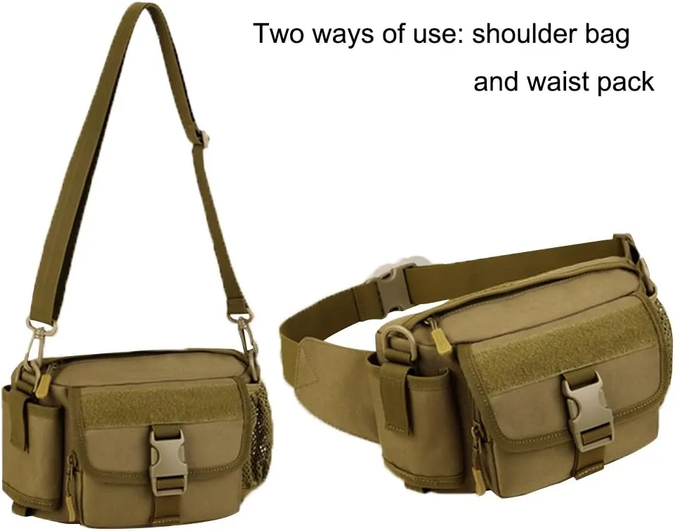 UNISTRENGH Multi Functional Waist Pack Military Single Shoulder Hip Belt Fanny Bag Water Resistant Waist Pouch with Water Bottle Pocket Holder for Hiking Climbing Outdoor Bumbag (Black)