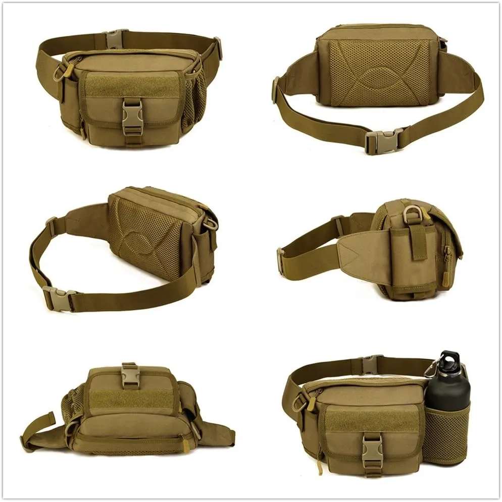 UNISTRENGH Multi Functional Waist Pack Military Single Shoulder Hip Belt Fanny Bag Water Resistant Waist Pouch with Water Bottle Pocket Holder for Hiking Climbing Outdoor Bumbag (Black)
