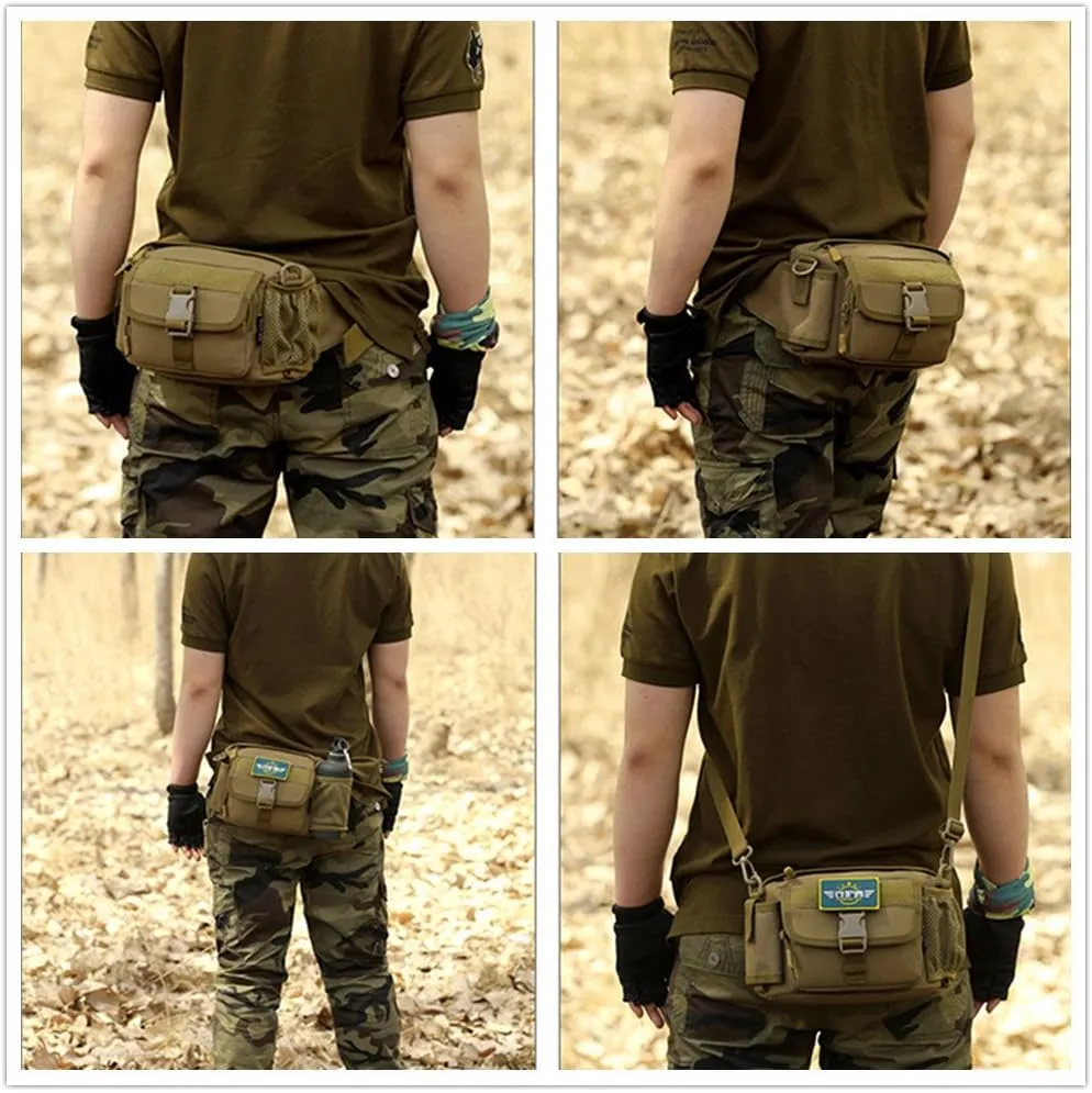 UNISTRENGH Multi Functional Waist Pack Military Single Shoulder Hip Belt Fanny Bag Water Resistant Waist Pouch with Water Bottle Pocket Holder for Hiking Climbing Outdoor Bumbag (Black)