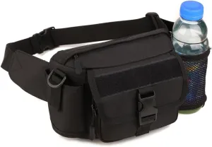 UNISTRENGH Multi Functional Waist Pack Military Single Shoulder Hip Belt Fanny Bag Water Resistant Waist Pouch with Water Bottle Pocket Holder for Hiking Climbing Outdoor Bumbag (Black)