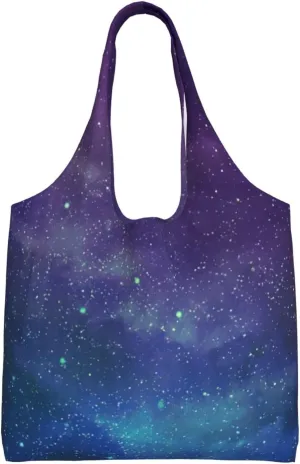 Universe with Stars Galaxy Interstellar Print Stylish and Spacious Single Shoulder Commuting Canvas Tote Bag for Work Travel
