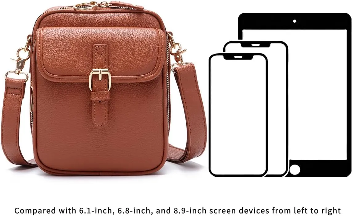 Urvashi Crossbody Bag, Tojoyride Crossbody Leather Bag, Vintage Double Layer Large Capacity Messenger Bag with Card Slot