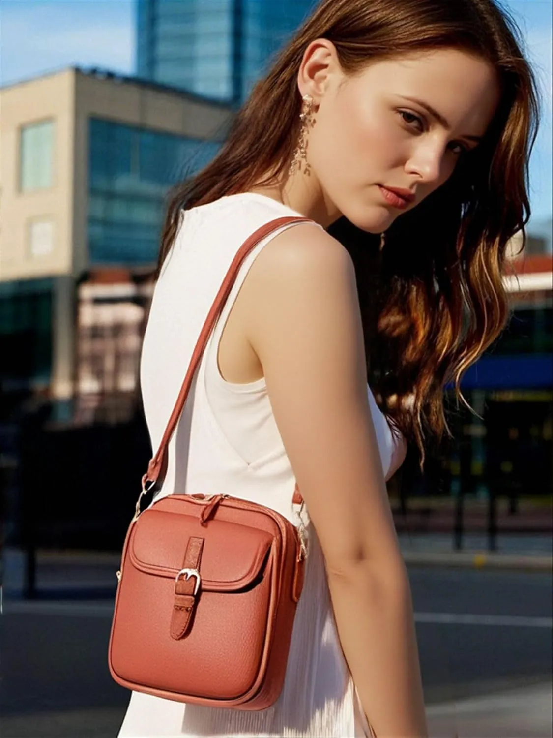 Urvashi Crossbody Bag, Tojoyride Crossbody Leather Bag, Vintage Double Layer Large Capacity Messenger Bag with Card Slot