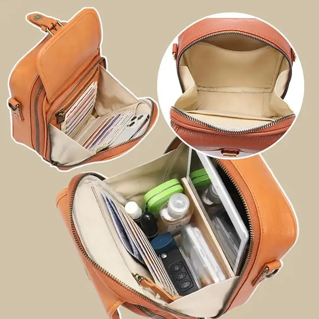 Urvashi Crossbody Bag, Tojoyride Crossbody Leather Bag, Vintage Double Layer Large Capacity Messenger Bag with Card Slot