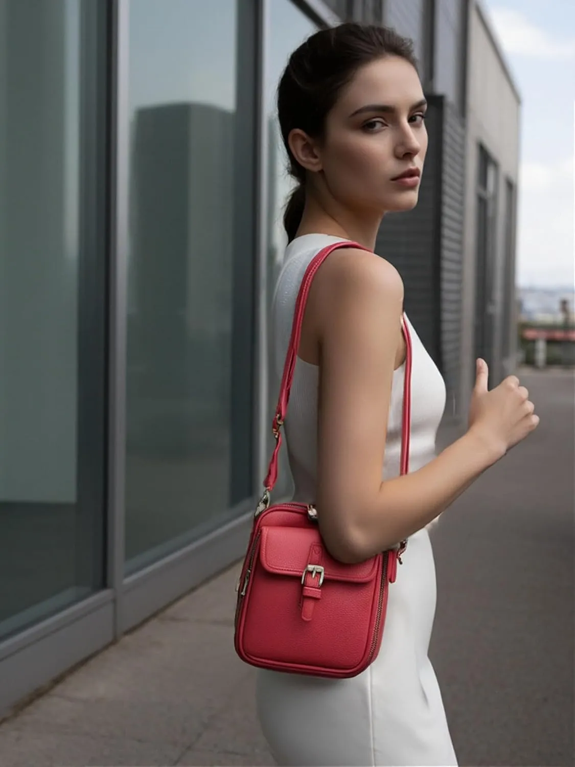 Urvashi Crossbody Bag, Tojoyride Crossbody Leather Bag, Vintage Double Layer Large Capacity Messenger Bag with Card Slot
