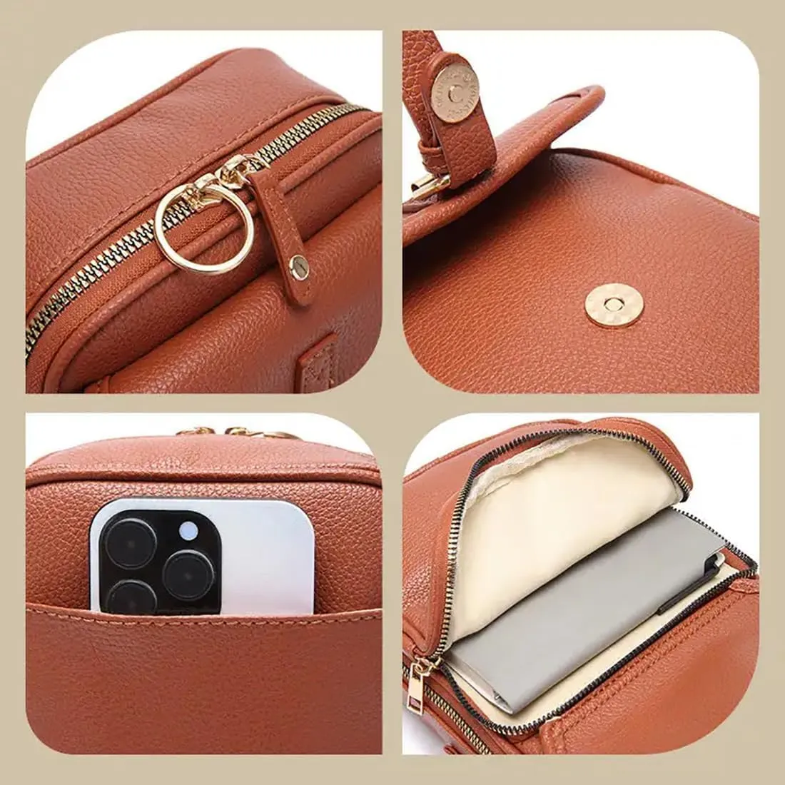 Urvashi Crossbody Bag, Tojoyride Crossbody Leather Bag, Vintage Double Layer Large Capacity Messenger Bag with Card Slot