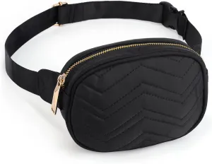 UTO Quilted Fanny Pack for Women Water Resistant Nylon Waist Bum Chest Belt Bag Lightweight Zipper Pocket Crossbody Shoulder Purse