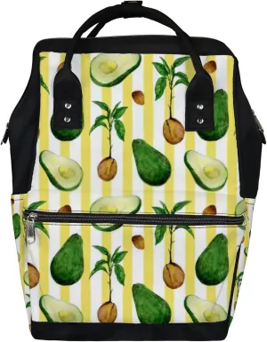 Vantaso Diaper Bag Mommy Backpack Travel Large Capacity Seeds and Avocado Sprout Stripe Multifunction Shoulder Nappy Bag Tote Bag for Woman Man