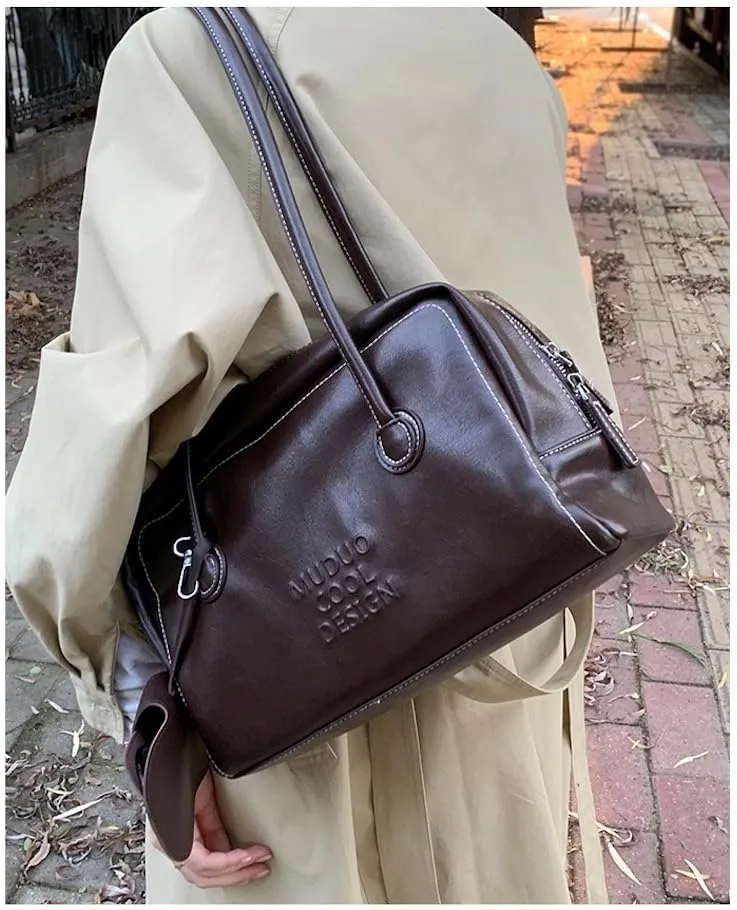 Vegan Leather Tote Bag for Women Vintage Briefcase Bag Leather Shoulder Bags Handbag Work Travel Essentials