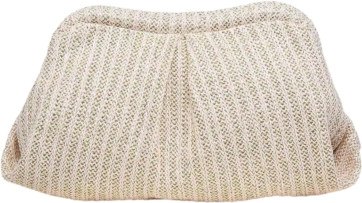 Verdusa Women's Straw Woven Clutch Handbags Ruched Cloud Purse
