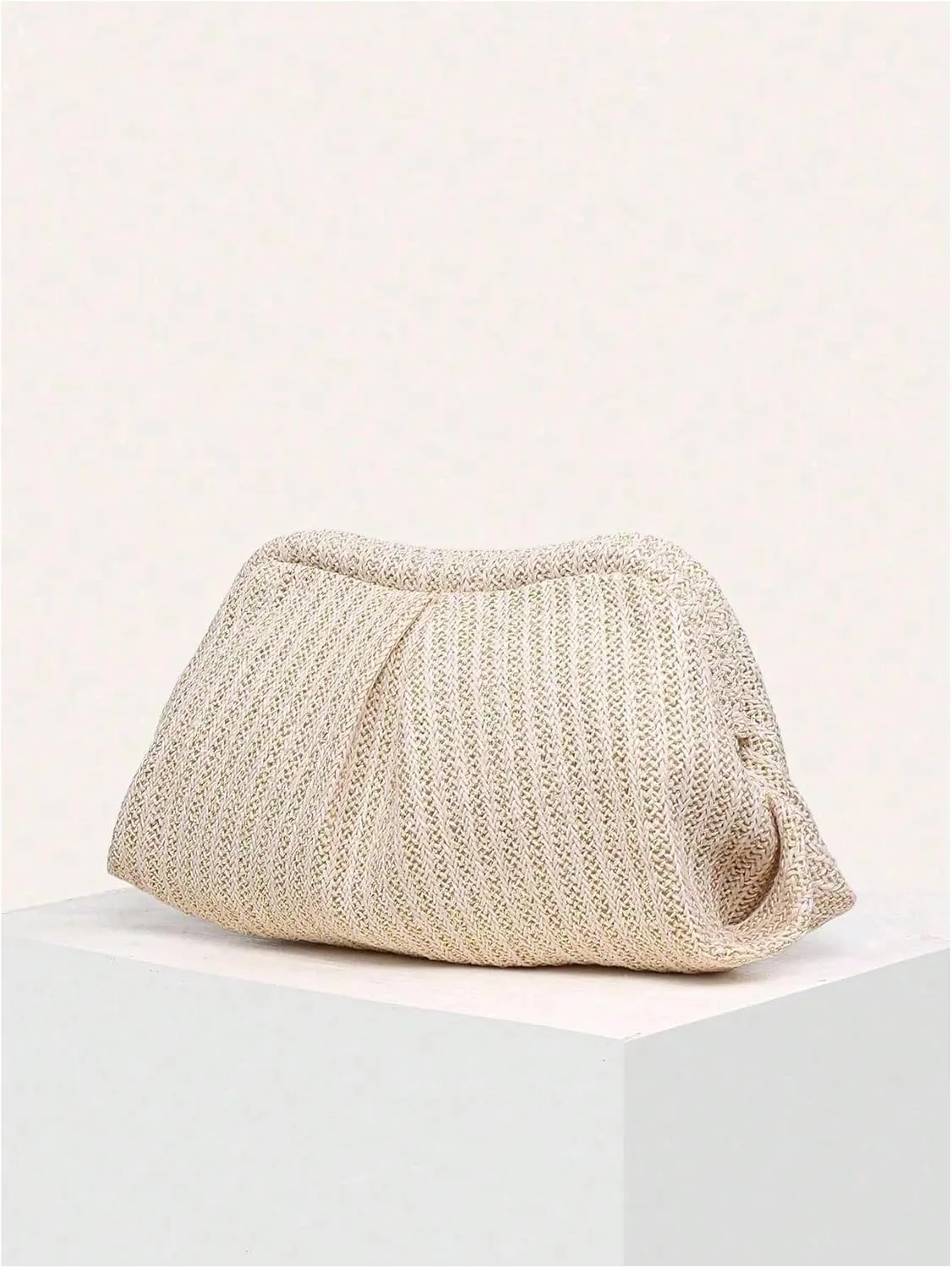 Verdusa Women's Straw Woven Clutch Handbags Ruched Cloud Purse
