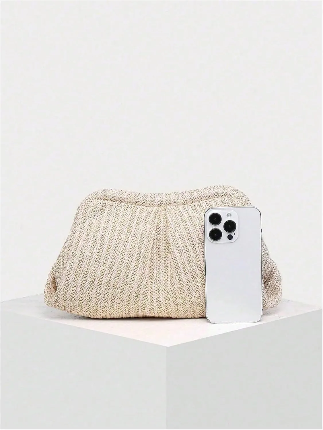 Verdusa Women's Straw Woven Clutch Handbags Ruched Cloud Purse