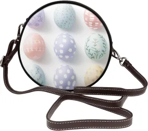 Vibrant Easter Eggs Women Round Crossbody Bags Leather Sling Bag Purse