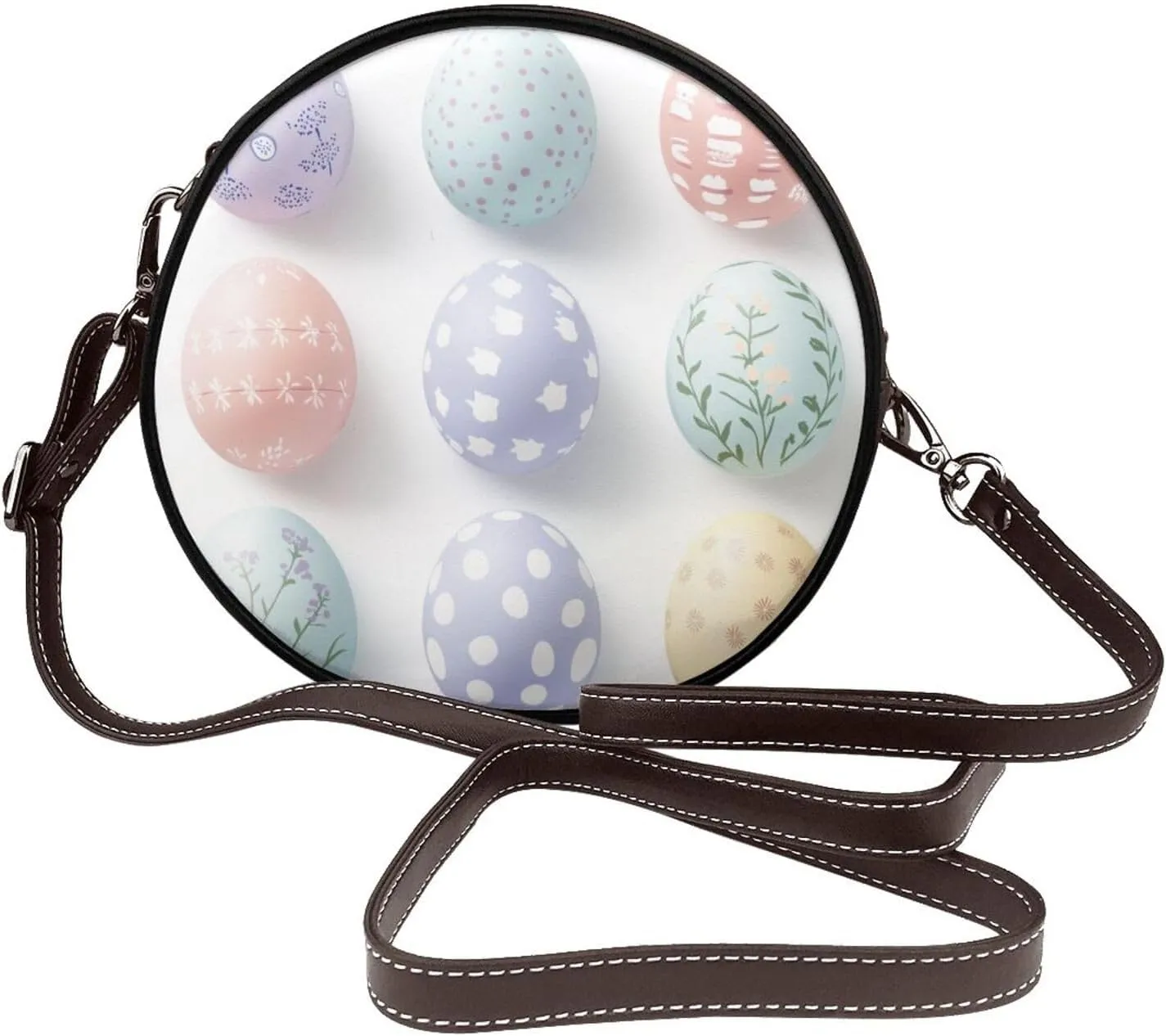 Vibrant Easter Eggs Women Round Crossbody Bags Leather Sling Bag Purse