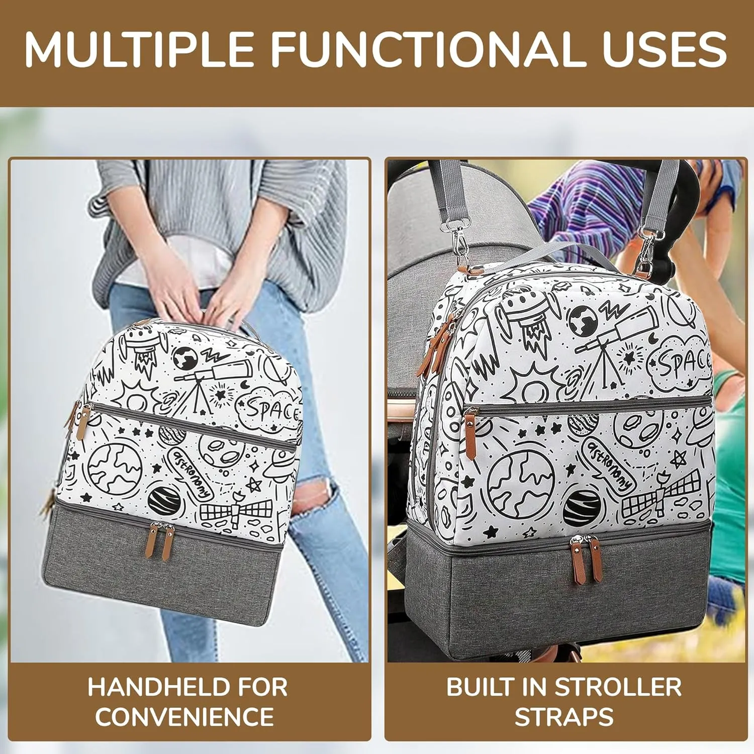 Village of Many Baby Diaper Bag Backpack -Multi-Function Waterproof Baby Bag,Medium Capacity Maternity Backpack with Insulated Pockets-Stylish&Durable Diaper Bag-Unisex,Gifts for Mothers (Black&White)