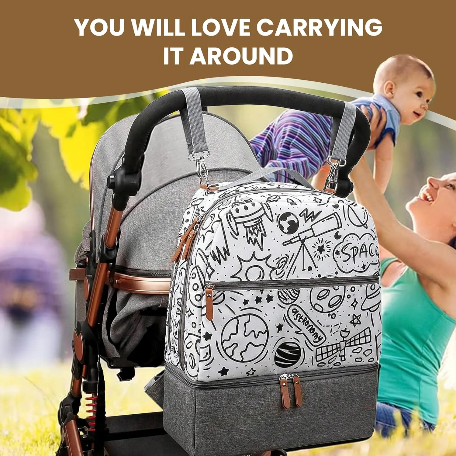 Village of Many Baby Diaper Bag Backpack -Multi-Function Waterproof Baby Bag,Medium Capacity Maternity Backpack with Insulated Pockets-Stylish&Durable Diaper Bag-Unisex,Gifts for Mothers (Black&White)