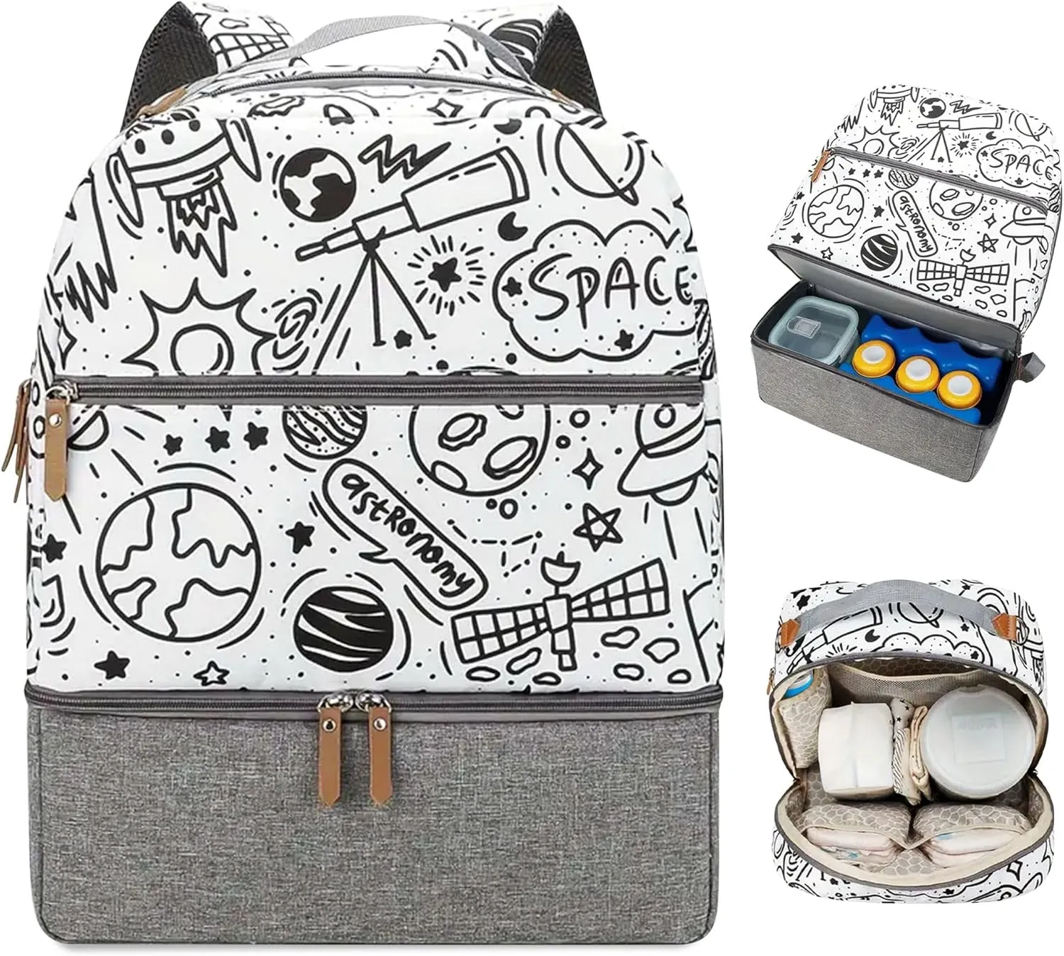 Village of Many Baby Diaper Bag Backpack -Multi-Function Waterproof Baby Bag,Medium Capacity Maternity Backpack with Insulated Pockets-Stylish&Durable Diaper Bag-Unisex,Gifts for Mothers (Black&White)