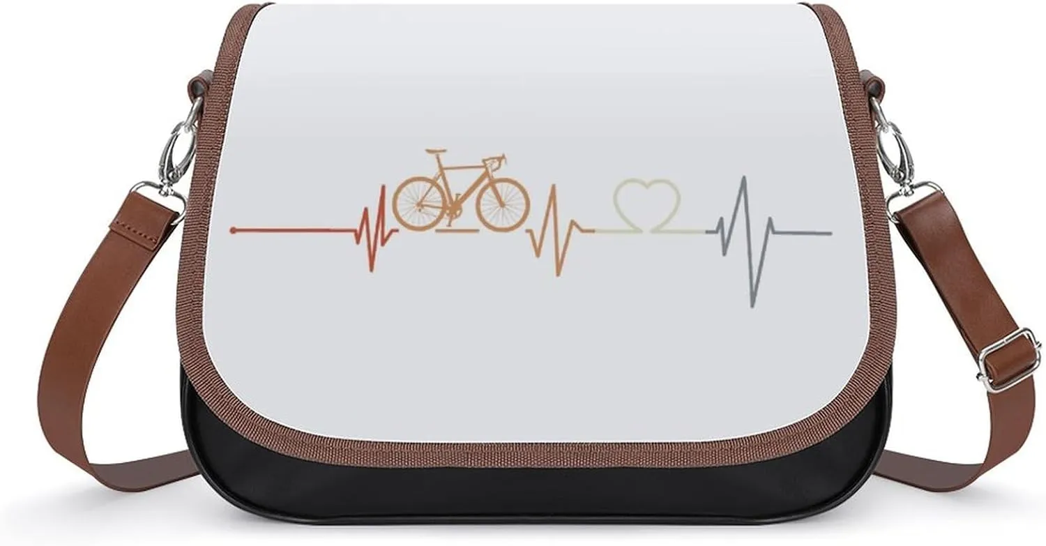 Vintage Bicycle Heartbeat Crossbody Shoulder Messenger Women Bag Pu Leather Office Work Business for Handbag Crossbody Bag