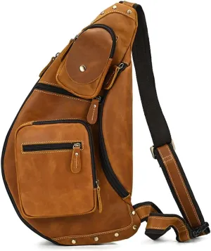 Vintage Chest Bag Handmade Large Capacity Shoulder Bag Multi-Functional Leather Crossbody Bag