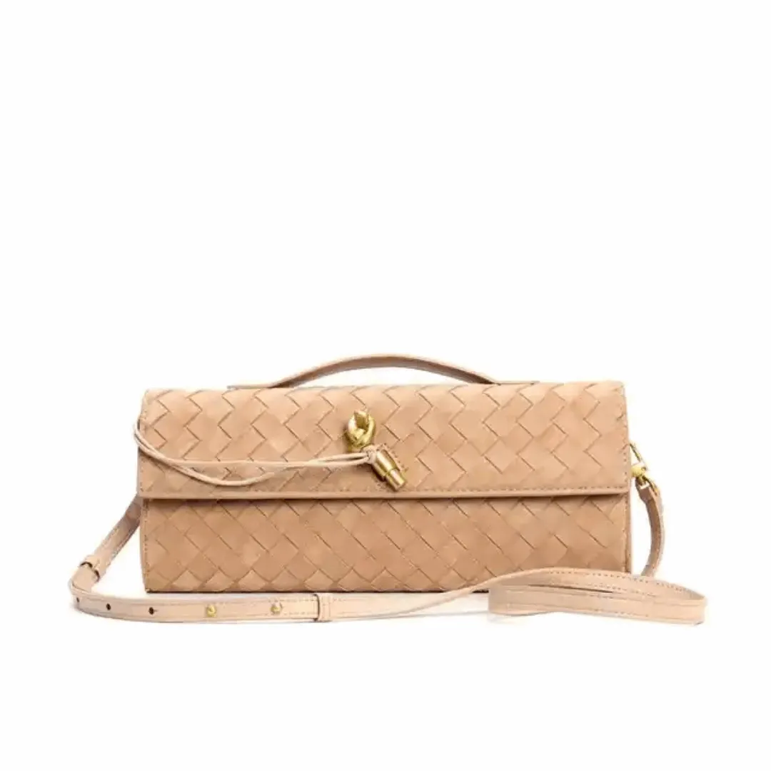 Vintage Fashion Suede Woven Cowhide Envelope Bag – Creative Single Shoulder & Crossbody Leather Handbag for Women