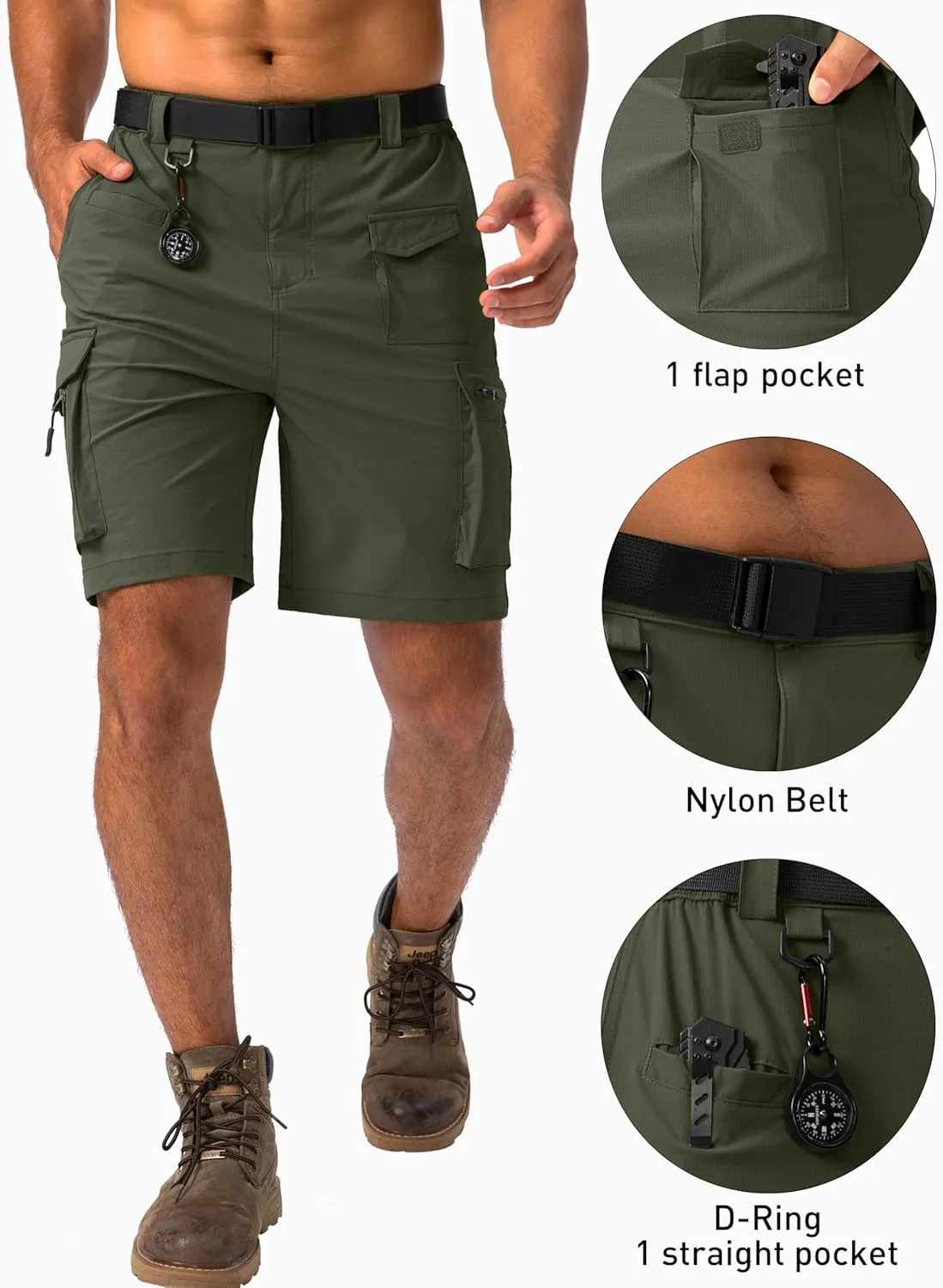 Viodia Men's Hiking Cargo Shorts Stretch Tactical Shorts for Men with 8 Pockets Quick Dry Lightweight Shorts for Work Fishing