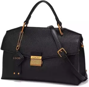 Violetta Grace Structured Shoulder Bag for Women – Faux Ostrich Leather Handbag with Top Handle and Adjustable Strap