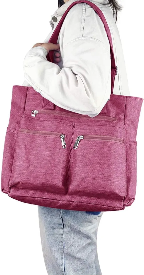 VOLGANIK ROCK Canvas Tote Bag Waterproof Nylon Multi Pocket Shoulder Bags Laptop Work Bag Teacher Purse Handbag for Women Men