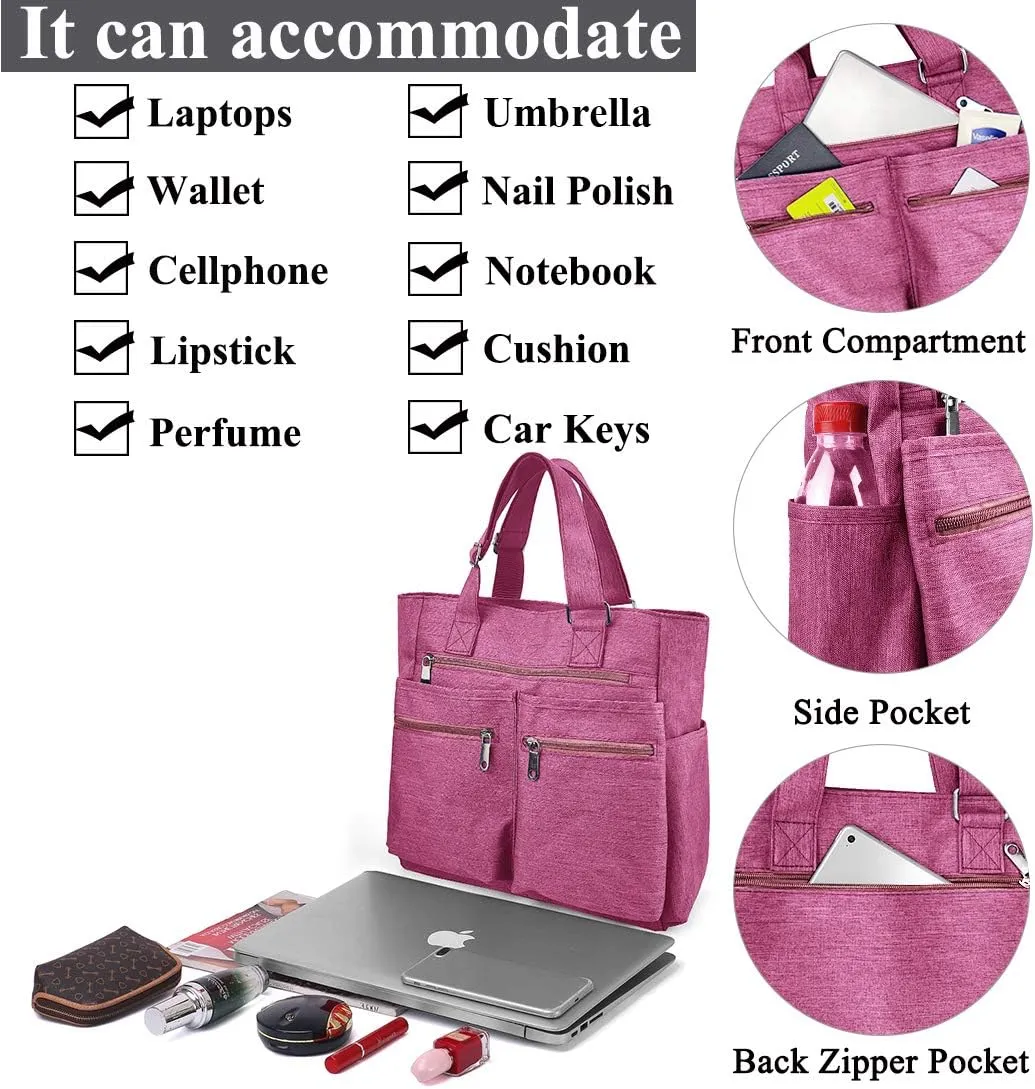 VOLGANIK ROCK Canvas Tote Bag Waterproof Nylon Multi Pocket Shoulder Bags Laptop Work Bag Teacher Purse Handbag for Women Men