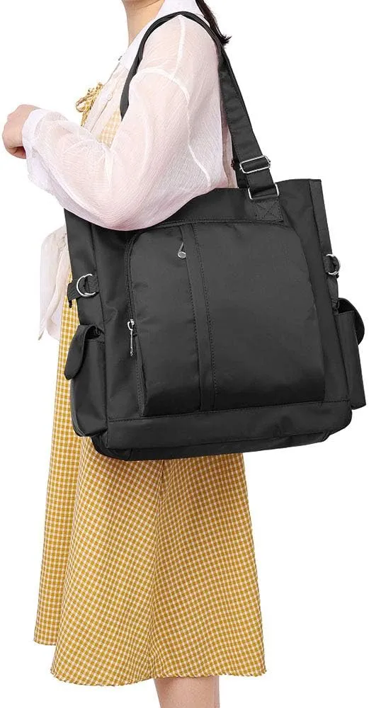 VOLGANIK ROCK Canvas Tote Bag Waterproof Nylon Multi Pocket Shoulder Bags Laptop Work Bag Teacher Purse Handbag for Women Men