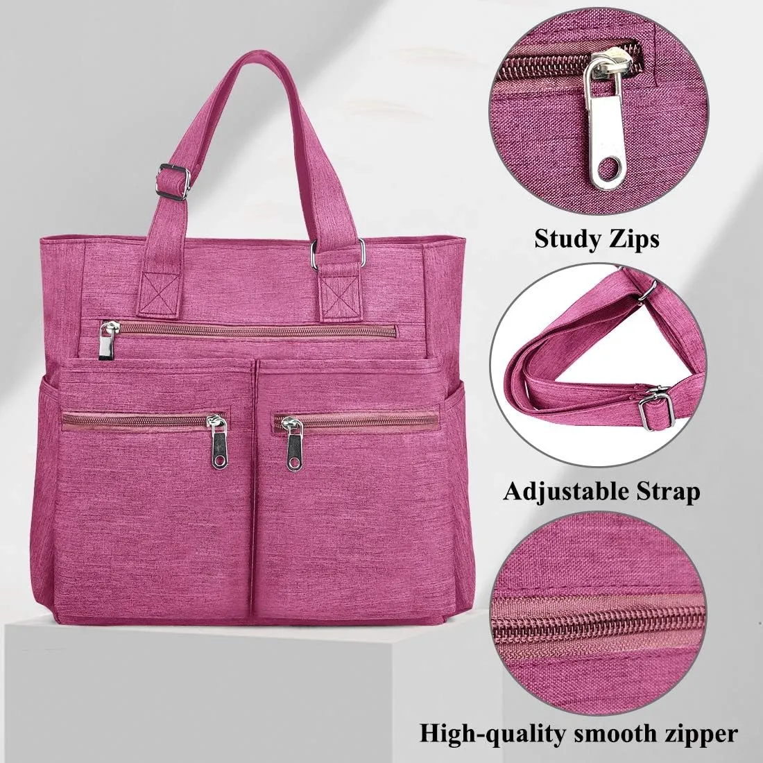 VOLGANIK ROCK Canvas Tote Bag Waterproof Nylon Multi Pocket Shoulder Bags Laptop Work Bag Teacher Purse Handbag for Women Men