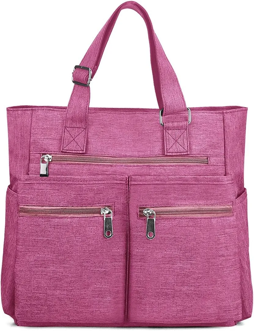 VOLGANIK ROCK Canvas Tote Bag Waterproof Nylon Multi Pocket Shoulder Bags Laptop Work Bag Teacher Purse Handbag for Women Men