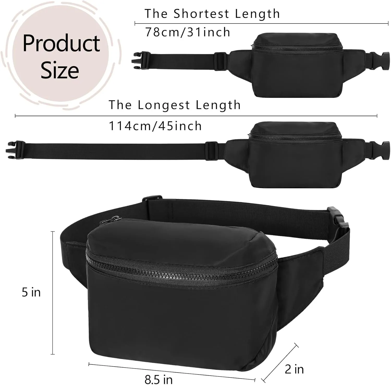 VOROLO Fanny Pack For Women And Men Crossbody Bag Belt Bag with Adjustable Strap Valentines Day Easter Gifts Black