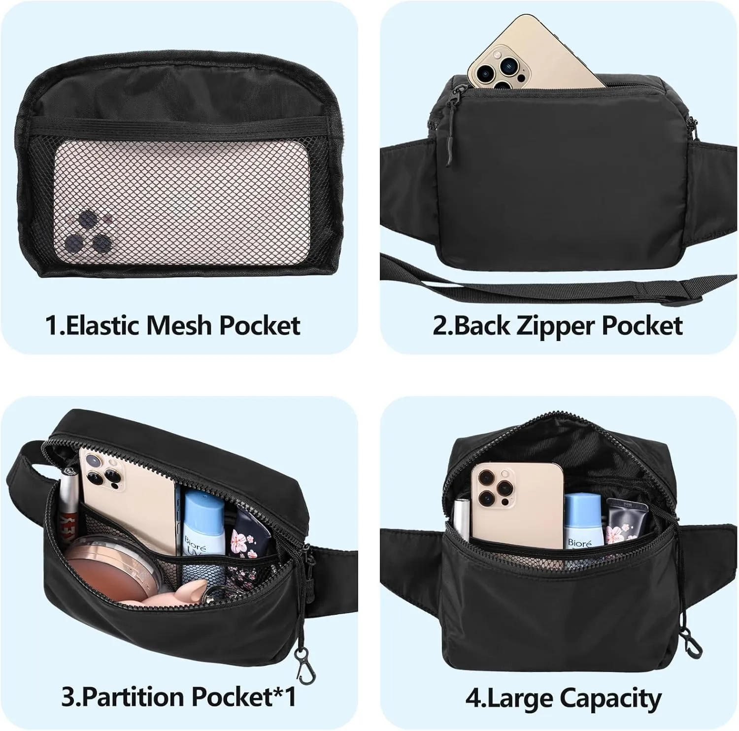 VOROLO Fanny Pack For Women And Men Crossbody Bag Belt Bag with Adjustable Strap Valentines Day Easter Gifts Black