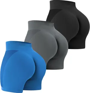 VVX 3 Piece Workout Shorts Womens Seamless High Waist Butt Lifting Scrunch Yoga Gym Shorts
