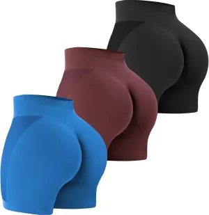 VVX 3 Piece Workout Shorts Womens Seamless High Waist Butt Lifting Scrunch Yoga Gym Shorts