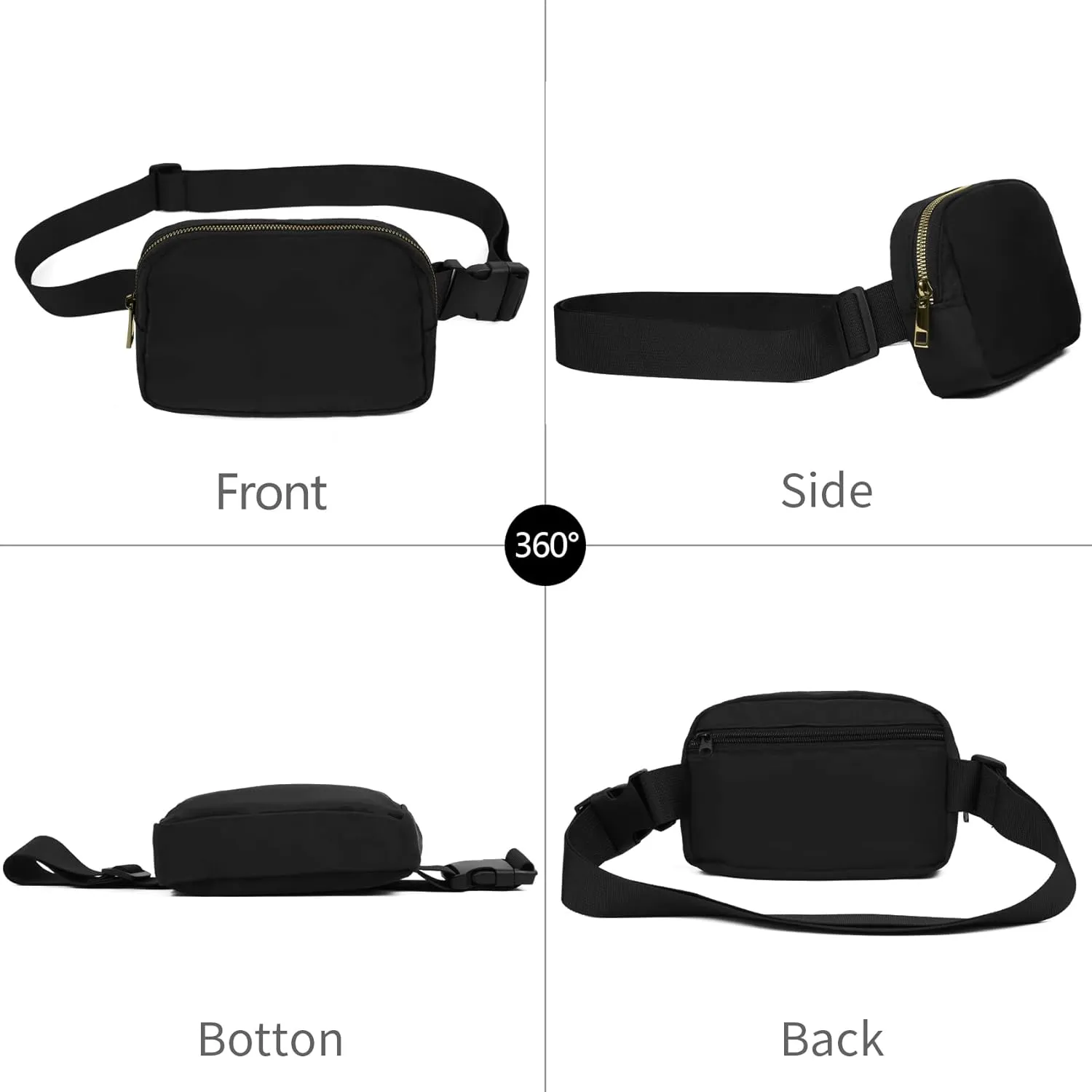 Waist Belt Bag Fashion Fanny Women and Men Gift Waist Pack With Adjustable Strap For Travel Running Hiking Walking Off White Comb Black